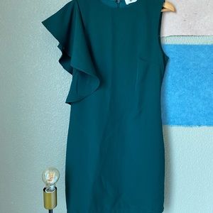 Teal one shoulder ruffle dress